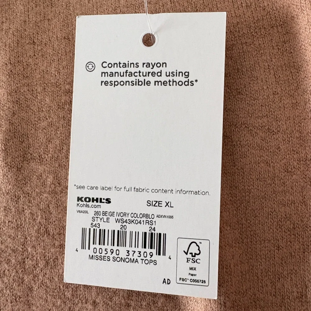 NWT! Sonoma - Cozy Baseball Long Sleeve Tee - XL, Camel/Ivory - Picture 3 of 3